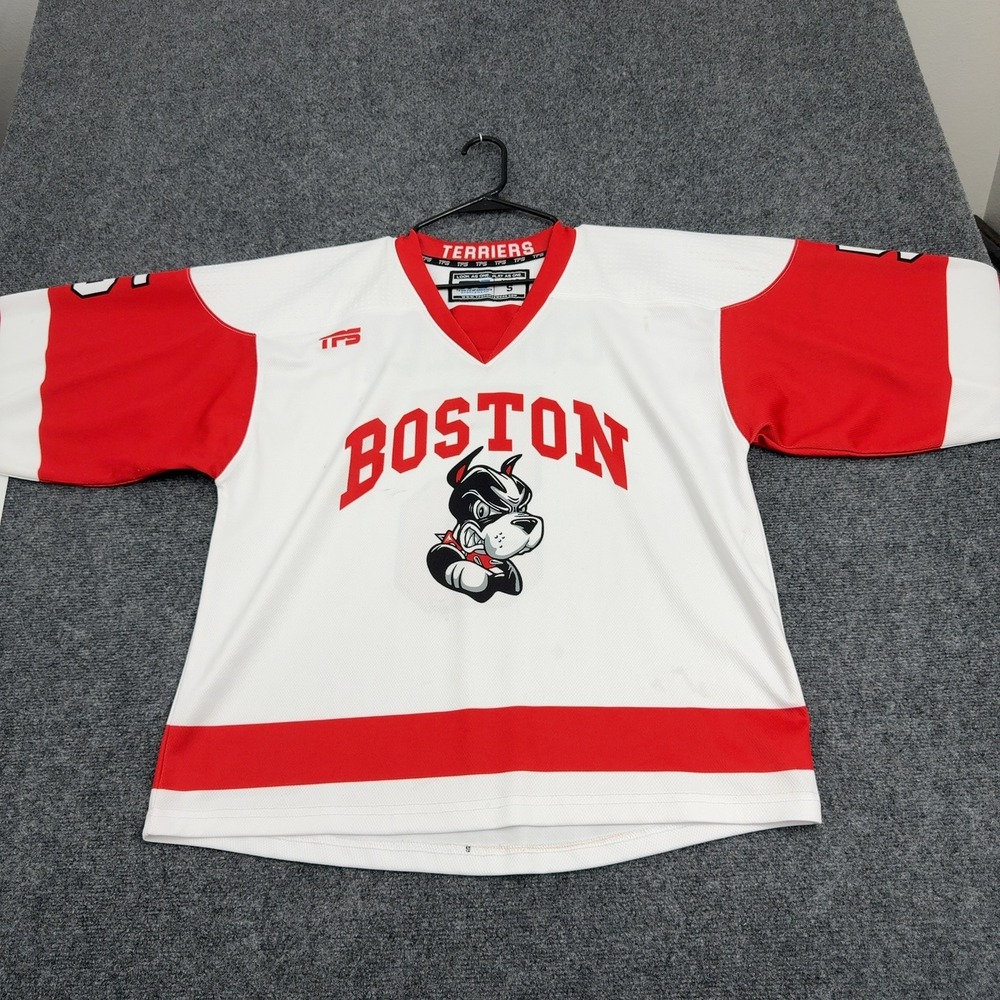 Boston Terriers TPS Hockey Jersey Adult S White Red Comella 5 V-Neck Sporty